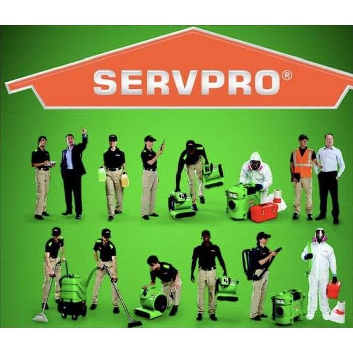 Servpro Logo over all different personnel that works at Servpro